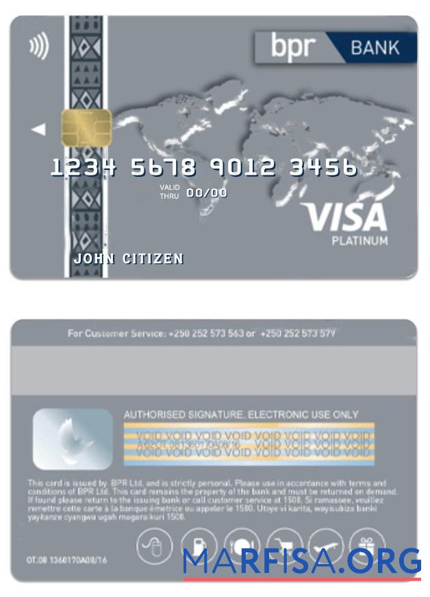 Realistic Burundi BPR bank visa platinum credit card sample